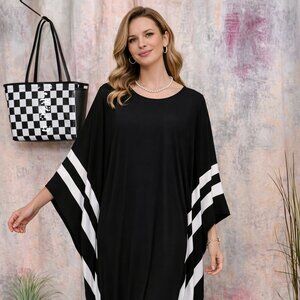 📌bpc Selection Classic Black and White Bat Wings Viscose Midi Dress